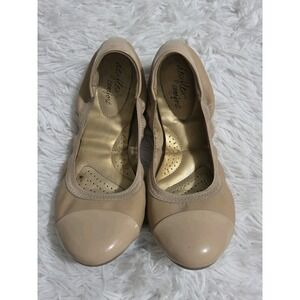 Dexflex Comfort Scrunch Ballet Flats Size 9.5 Nude Beige Cap Toe Workwear Casual